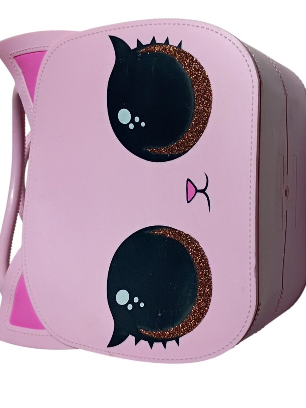 Pink Cat Face Small Tote Purse Bag 7X5 In Glitter Eyes Kids Handbag